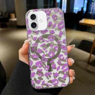 For iPhone 16 Leopard MagSafe Dual-side Laminating IMD Phone Case(Purple)