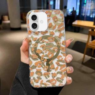 For iPhone 16 Leopard MagSafe Dual-side Laminating IMD Phone Case(Yellow Coffee)