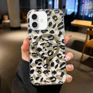 For iPhone 16 Leopard MagSafe Dual-side Laminating IMD Phone Case(Black Brown)