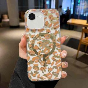 For iPhone 16e Leopard MagSafe Dual-side Laminating IMD Phone Case(Yellow Coffee)