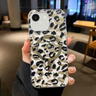 For iPhone 16e Leopard MagSafe Dual-side Laminating IMD Phone Case(Black Brown)