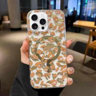 For iPhone 16 Pro Max Leopard MagSafe Dual-side Laminating IMD Phone Case(Yellow Coffee)