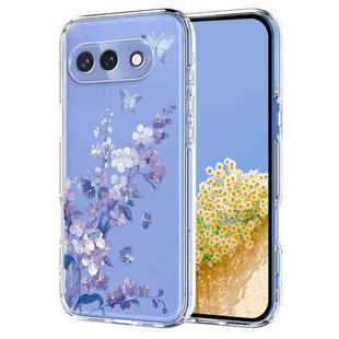 For Google Pixel 9a Flower Pattern Painted TPU Phone Case(Violet)
