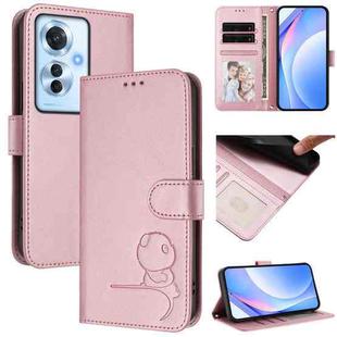 For OPPO Reno11 F 5G Global Litter Panda Embossing RFID Leather Phone Case with Lanyard(Pink)