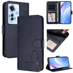 For OPPO Reno11 F 5G Global Litter Panda Embossing RFID Leather Phone Case with Lanyard(Blue)