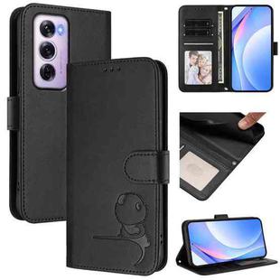 For OPPO Reno12 Pro 5G Global Litter Panda Embossing RFID Leather Phone Case with Lanyard(Black)