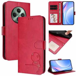 For OPPO Reno12 F 4G / 5G Global Litter Panda Embossing RFID Leather Phone Case with Lanyard(Rose Red)