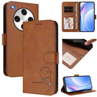 For OPPO Find X8 Pro Litter Panda Embossing RFID Leather Phone Case with Lanyard(Brown)