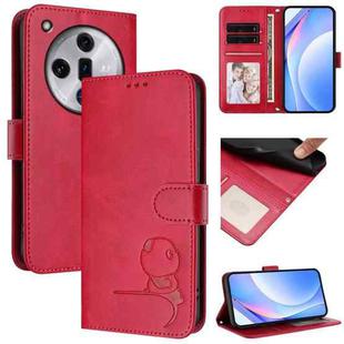 For OPPO Find X7 Litter Panda Embossing RFID Leather Phone Case with Lanyard(Rose Red)