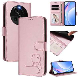 For OPPO Find X6 Litter Panda Embossing RFID Leather Phone Case with Lanyard(Pink)