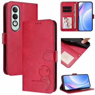 For OPPO K12x 5G Global Litter Panda Embossing RFID Leather Phone Case with Lanyard(Rose Red)