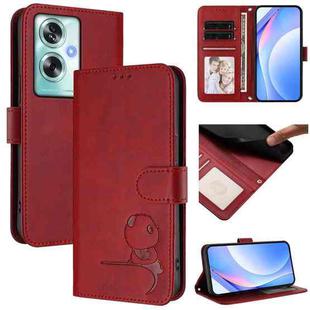 For OPPO A79 5G Global Litter Panda Embossing RFID Leather Phone Case with Lanyard(Wine Red)
