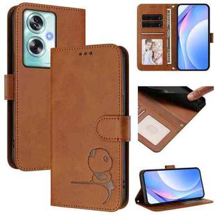 For OPPO A79 5G Global Litter Panda Embossing RFID Leather Phone Case with Lanyard(Brown)
