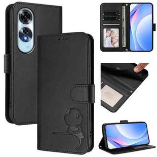 For OPPO A60 4G Global Litter Panda Embossing RFID Leather Phone Case with Lanyard(Black)