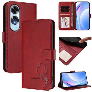 For OPPO A60 4G Global Litter Panda Embossing RFID Leather Phone Case with Lanyard(Wine Red)
