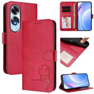 For OPPO A60 4G Global Litter Panda Embossing RFID Leather Phone Case with Lanyard(Rose Red)