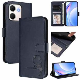 For OPPO A5x 4G / 5G Global Litter Panda Embossing RFID Leather Phone Case with Lanyard(Blue)