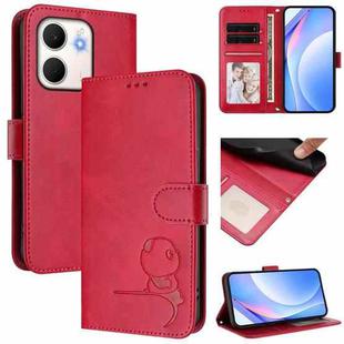 For OPPO A5x 4G / 5G Global Litter Panda Embossing RFID Leather Phone Case with Lanyard(Rose Red)