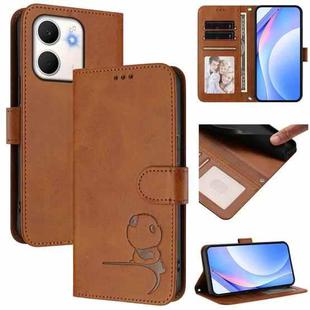 For OPPO A5x 4G / 5G Global Litter Panda Embossing RFID Leather Phone Case with Lanyard(Brown)