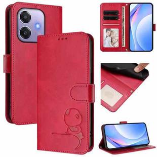 For OPPO A3x 4G / 5G Litter Panda Embossing RFID Leather Phone Case with Lanyard(Rose Red)