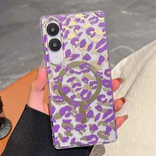 For Samsung Galaxy S25 Edge 5G Leopard MagSafe Dual-side Laminating IMD Phone Case(Purple)