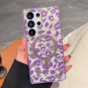 For Samsung Galaxy S25 Ultra 5G Leopard MagSafe Dual-side Laminating IMD Phone Case(Purple)