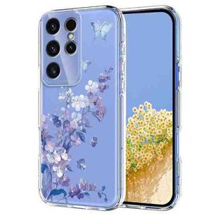 For Samsung Galaxy S23 Ultra 5G Flower Pattern Painted TPU Phone Case(Violet)