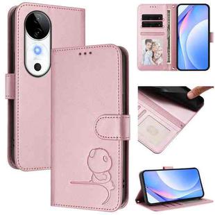 For vivo S19 Litter Panda Embossing RFID Leather Phone Case with Lanyard(Pink)