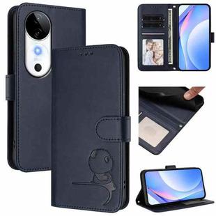 For vivo S19 Litter Panda Embossing RFID Leather Phone Case with Lanyard(Blue)