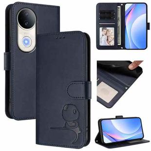 For vivo S20 Litter Panda Embossing RFID Leather Phone Case with Lanyard(Blue)