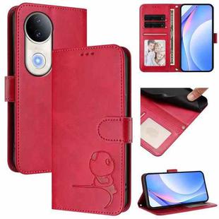 For vivo S20 Litter Panda Embossing RFID Leather Phone Case with Lanyard(Rose Red)