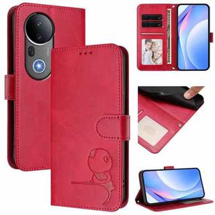 For vivo S20 Pro Litter Panda Embossing RFID Leather Phone Case with Lanyard(Rose Red)