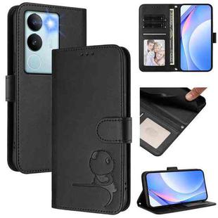 For vivo V29 / V29 Pro Litter Panda Embossing RFID Leather Phone Case with Lanyard(Black)