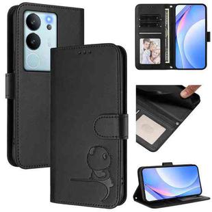 For vivo V29e / Y200 5G / V30 Lite 5G Litter Panda Embossing RFID Leather Phone Case with Lanyard(Black)
