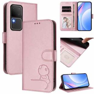 For vivo V30 / V30 Pro Litter Panda Embossing RFID Leather Phone Case with Lanyard(Pink)