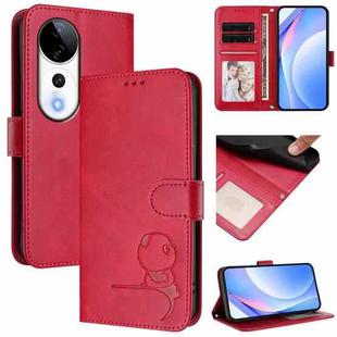 For vivo V40 / V40 Pro / T3 Ultra Litter Panda Embossing RFID Leather Phone Case with Lanyard(Rose Red)
