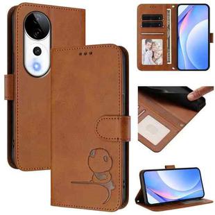 For vivo V40 / V40 Pro / T3 Ultra Litter Panda Embossing RFID Leather Phone Case with Lanyard(Brown)