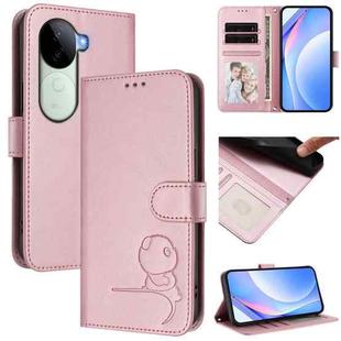 For vivo V40e / iQOO Z9s Litter Panda Embossing RFID Leather Phone Case with Lanyard(Pink)