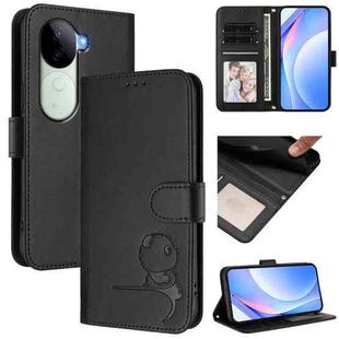 For vivo V40e / iQOO Z9s Litter Panda Embossing RFID Leather Phone Case with Lanyard(Black)