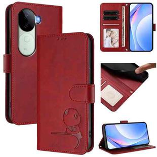 For vivo V40e / iQOO Z9s Litter Panda Embossing RFID Leather Phone Case with Lanyard(Wine Red)