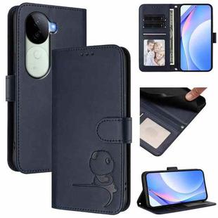 For vivo V40e / iQOO Z9s Litter Panda Embossing RFID Leather Phone Case with Lanyard(Blue)