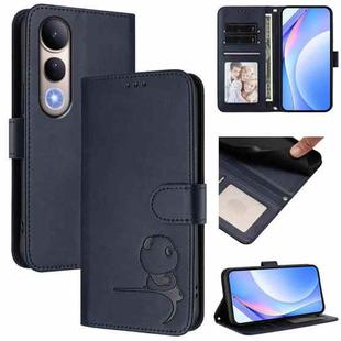 For vivo V50 Lite 5G / 4G Litter Panda Embossing RFID Leather Phone Case with Lanyard(Blue)