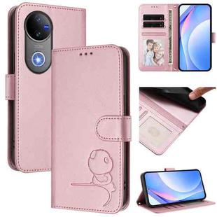 For vivo V50 / V50e Litter Panda Embossing RFID Leather Phone Case with Lanyard(Pink)