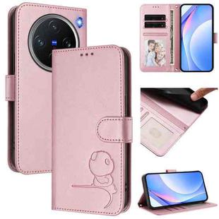 For vivo X200 Pro mini Litter Panda Embossing RFID Leather Phone Case with Lanyard(Pink)