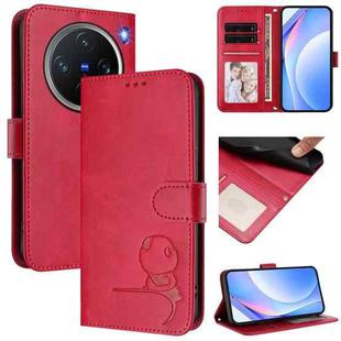 For vivo X200 Pro mini Litter Panda Embossing RFID Leather Phone Case with Lanyard(Rose Red)