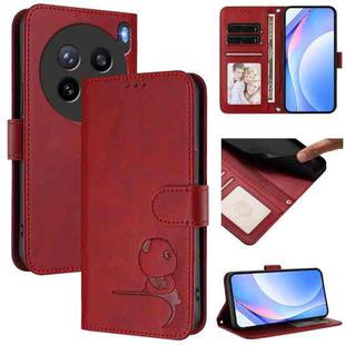 For vivo X200s Litter Panda Embossing RFID Leather Phone Case with Lanyard(Wine Red)