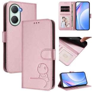 For vivo Y03 / Y18 India / Y28s Litter Panda Embossing RFID Leather Phone Case with Lanyard(Pink)