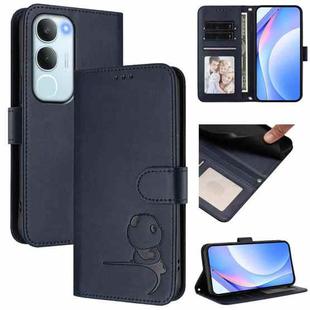 For vivo Y19s 4G / Y29 5G Litter Panda Embossing RFID Leather Phone Case with Lanyard(Blue)