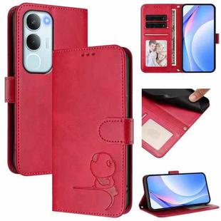 For vivo Y19s 4G / Y29 5G Litter Panda Embossing RFID Leather Phone Case with Lanyard(Rose Red)
