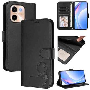 For vivo Y28 4G Litter Panda Embossing RFID Leather Phone Case with Lanyard(Black)